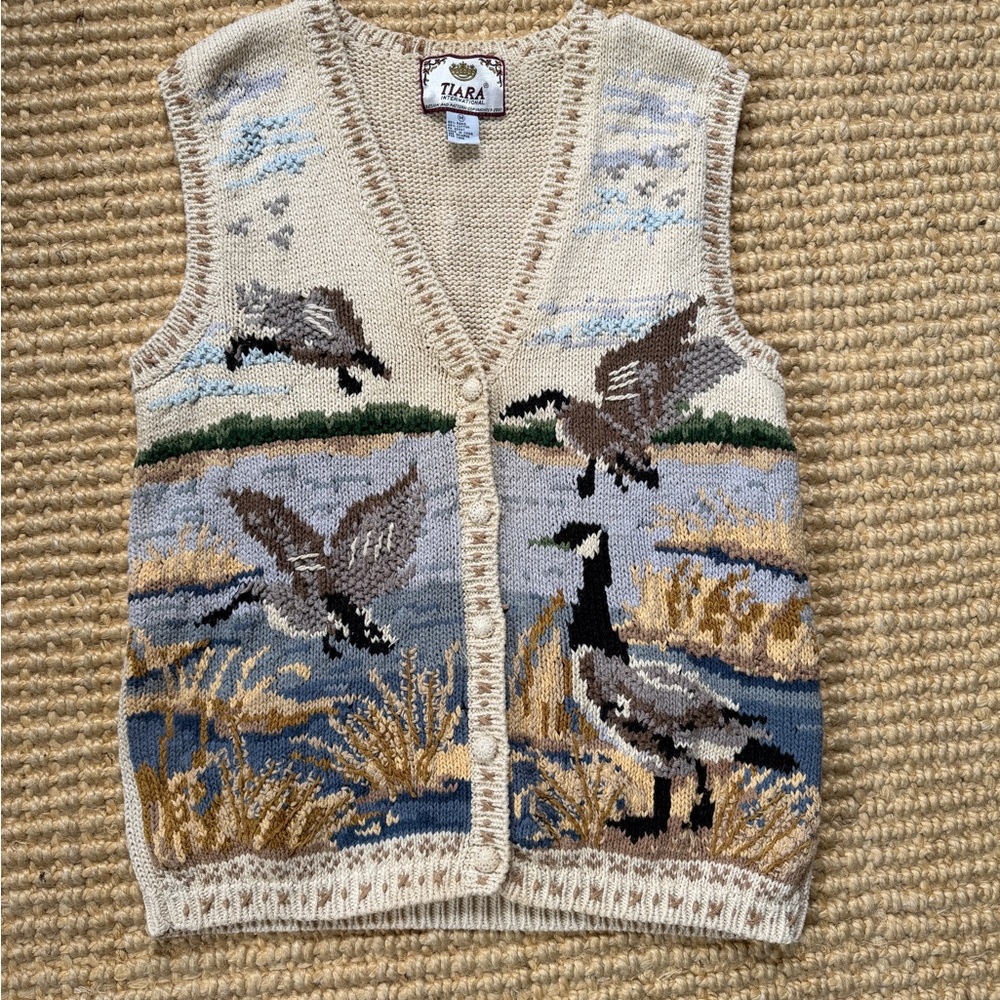 Vintage Knit Sweater Vest Geese Nature Scene